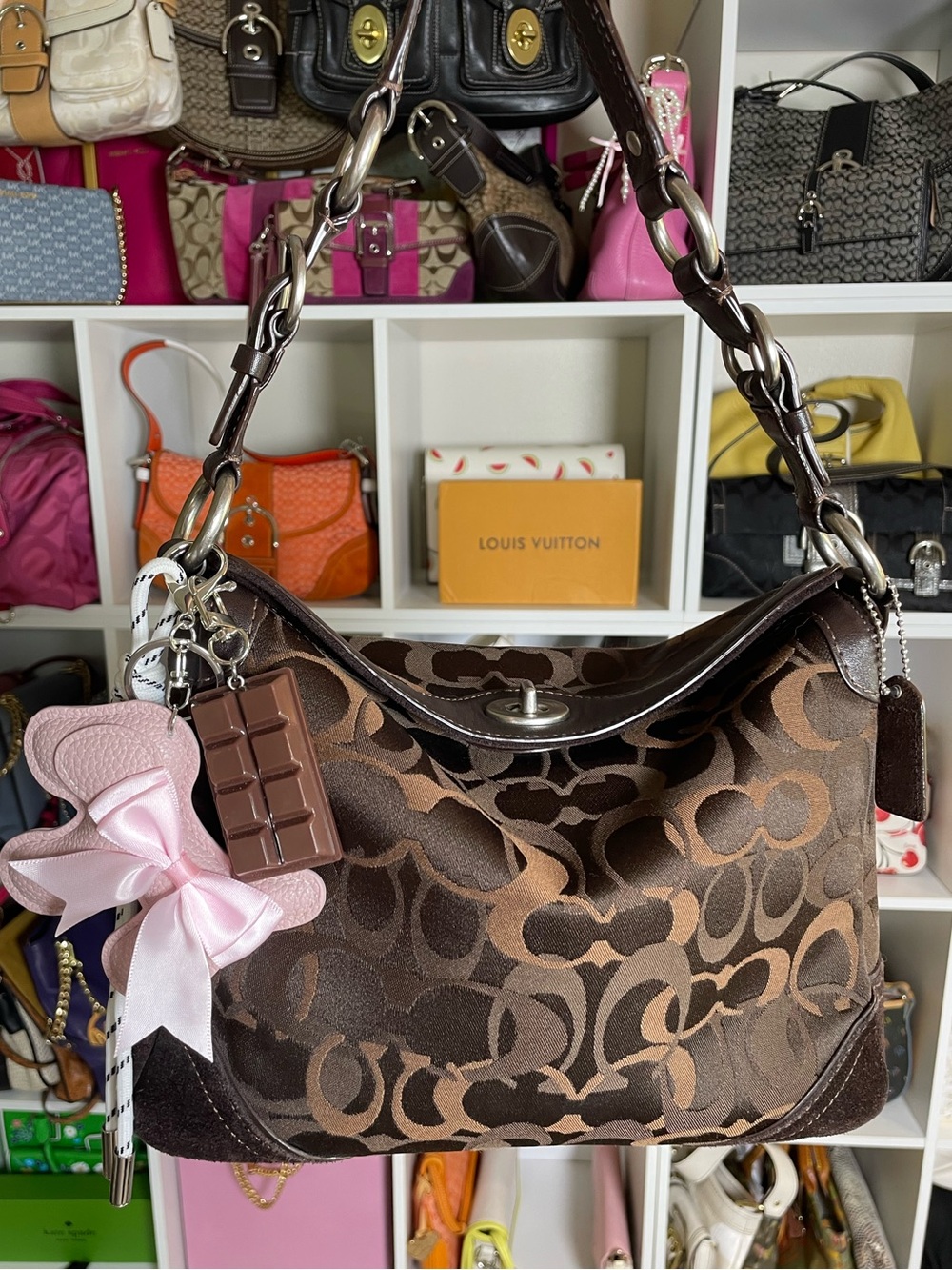 Coach Chelsea Optic C Hobo Shoulder Bag in Chocolate Brown Canvas & Suede-EUC ๐ซ